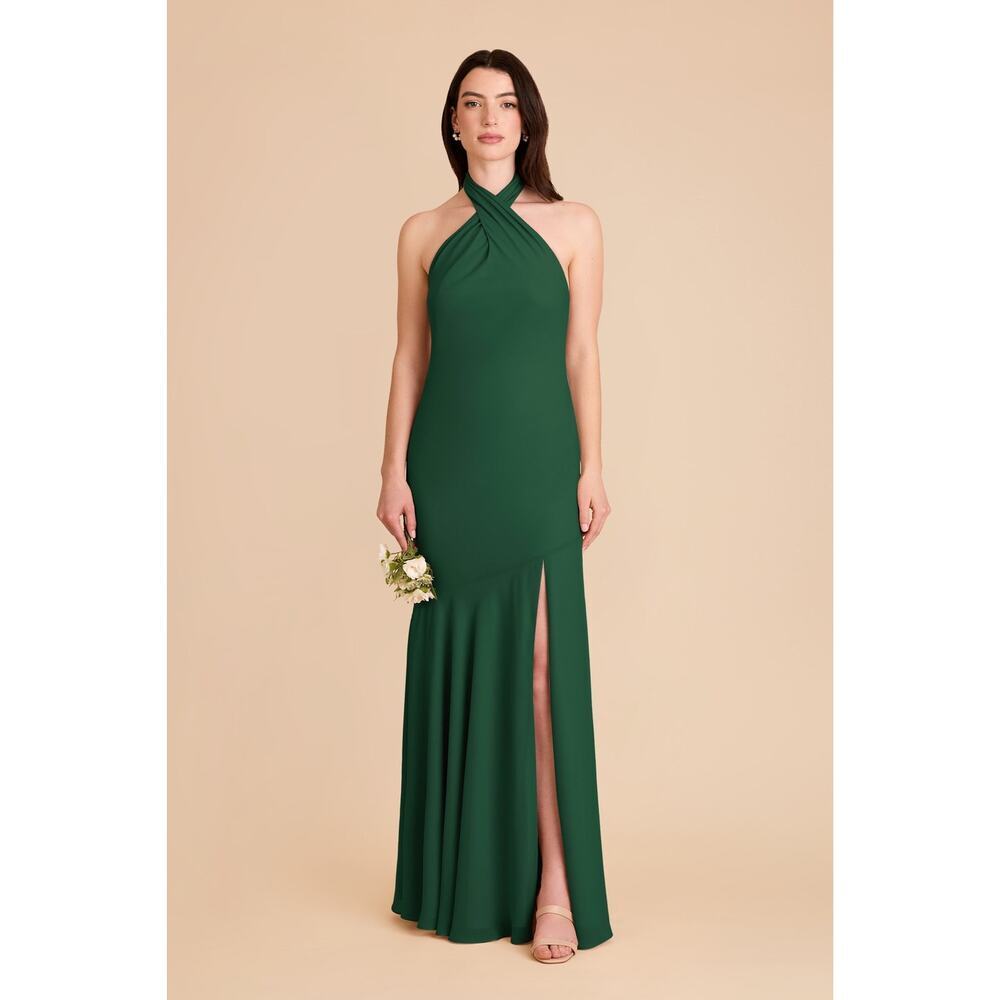 NEW Birdy Grey Forest Green Stephanie Dress Chiffon Halter Bridesmaid Maxi Gown